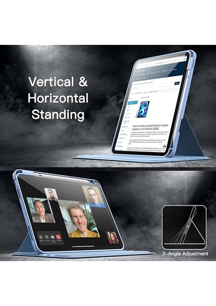Apple ipad Air 4. 5.nesil 10.9 Inç Kılıf 360 Derece Döner Başlıklı Yatay ve Dikey Standlı Kılıf-Kalem Şarja Uygun