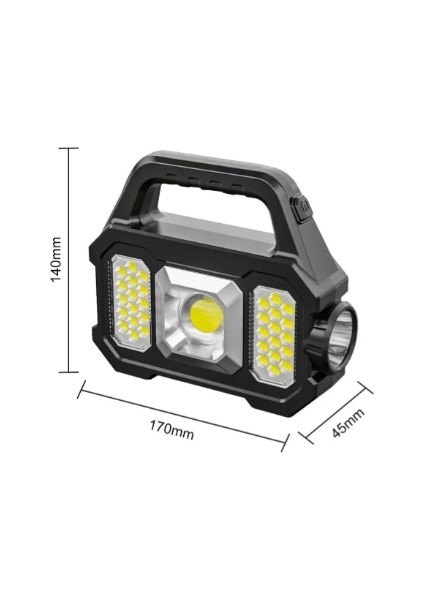 P-880A Solar Powerbanklı Şarjlı Taşınabilir Güçlü Fener