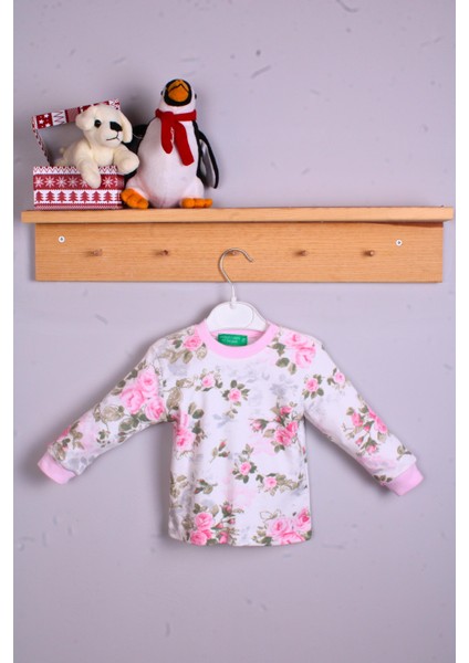 Büyük Çiçek Desenli Kız Bebek Eşofman Takımı Pamuk