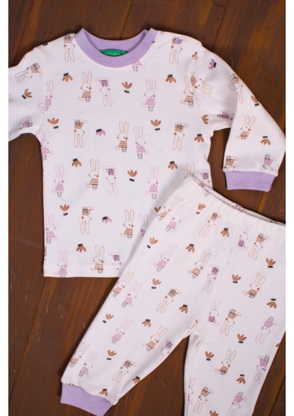 Tavşan Desenli Kız Bebek Eşofman Takımı Pamuk