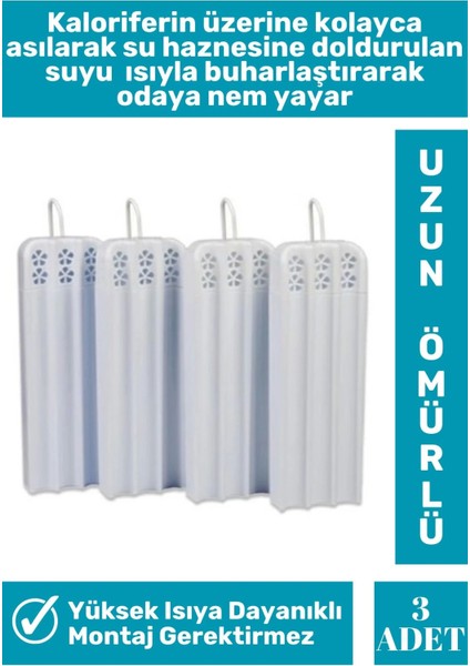 Premium Yüksek Isıya Dayanıklı Kalorifer Üstü Su Buharlaştırıcı Nemlendirici Askılı Suluk 3 Adet