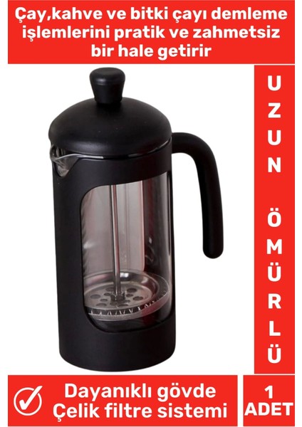 Özel Yüksek Kaliteli Isıya Dayanıklı Çelik Filtreli Çay Kahve Bitki Çayı Demleme French Press 350 ml