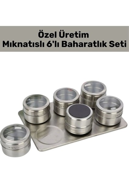Premium Kompakt Yüksek Kaliteli Çelik Mıknatıslı Kuru Gıda Bakliyat Baharatlık 6'lı Set