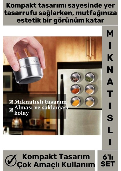 Premium Kompakt Yüksek Kaliteli Çelik Mıknatıslı Kuru Gıda Bakliyat Baharatlık 6'lı Set