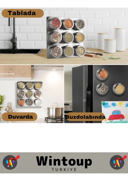 Premium Kompakt Yüksek Kaliteli Çelik Mıknatıslı Kuru Gıda Bakliyat Baharatlık 6'lı Set