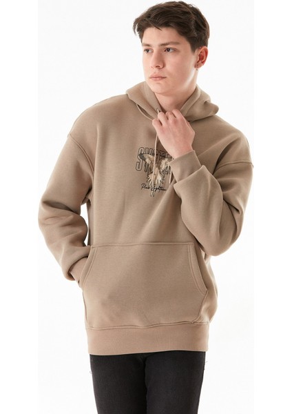 3 Iplik Yazı ve Kuş Baskılı Kapüşonlu Sweatshirt fiyatları