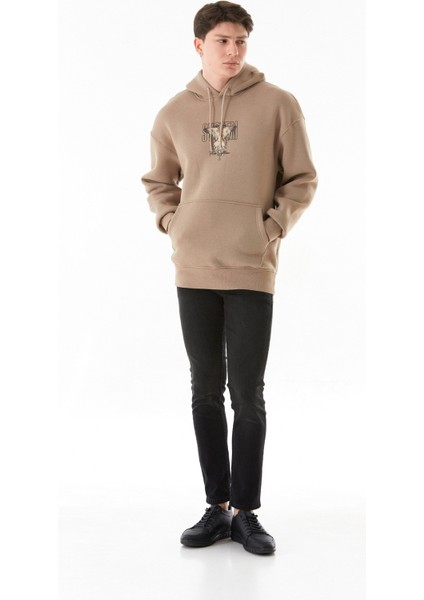 3 Iplik Yazı ve Kuş Baskılı Kapüşonlu Sweatshirt indirimleri
