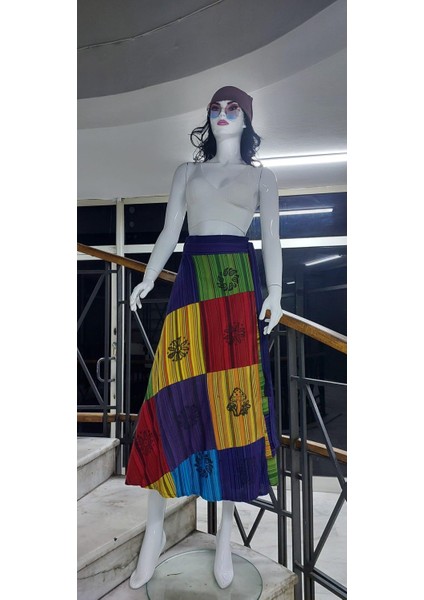 Hint Etnik Kadın Patchwork Desenli Anvelop Etek (95 Cm)