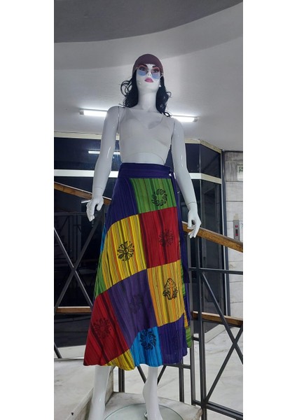 Hint Etnik Kadın Patchwork Desenli Anvelop Etek (95 Cm)
