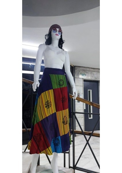 Hint Etnik Kadın Patchwork Desenli Anvelop Etek (95 Cm)