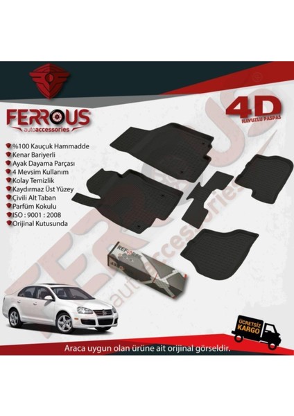 Volkswagen Jetta 4d Havuzlu Kauçuk Paspas 2005 2010 Uyumlu Siyah
