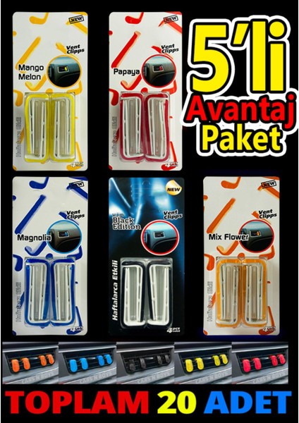 20 Adet Klips, Havalandırma Kokusu, Araba Kokusu 5 Paket 5 Renk 5 Farklı Koku