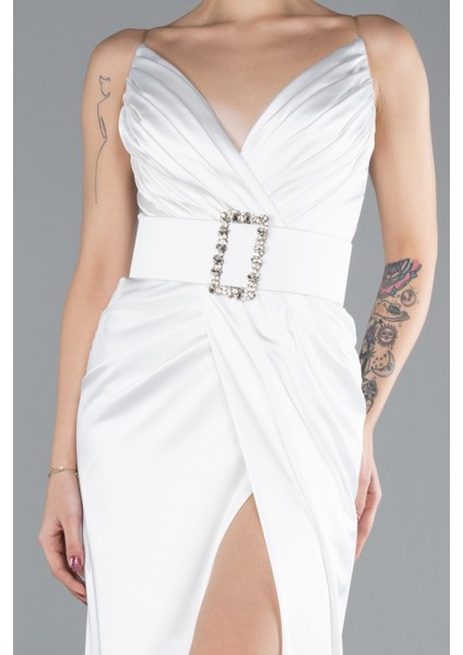 Straplez Kedi Kulağı Uzun Saten Abiye ABU2844 modelleri