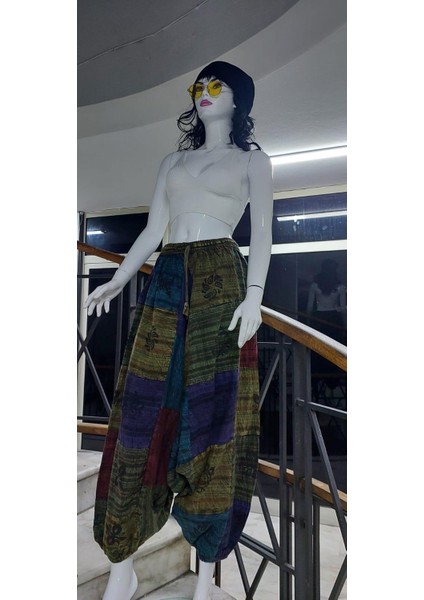 Hint Otantik Yıkamalı Taşlanmış Patchwork Uniseks Şalvar Pantolon (100 CM)