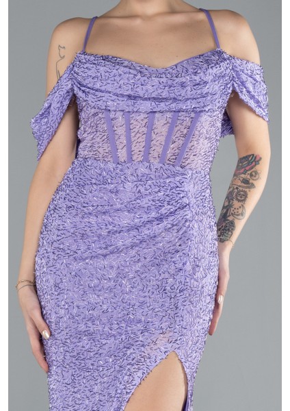 Bacak ve Omuz Dekolteli Uzun Boncuklu Abiye ABU4394 modelleri