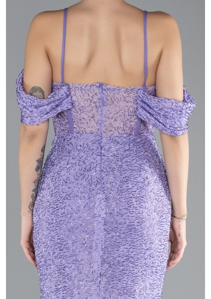 Bacak ve Omuz Dekolteli Uzun Boncuklu Abiye ABU4394 fırsatları