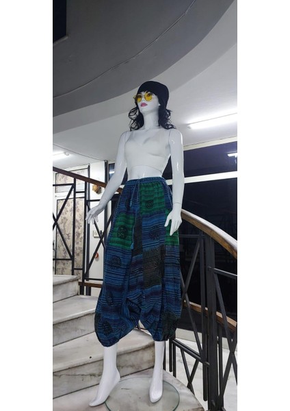 Hint Otantik Yıkamalı Taşlanmış Patchwork Uniseks Şalvar Pantolon (100 CM)