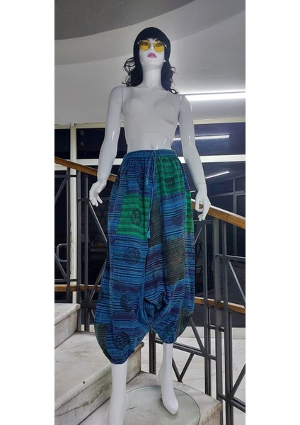 Hint Otantik Yıkamalı Taşlanmış Patchwork Uniseks Şalvar Pantolon (100 CM)