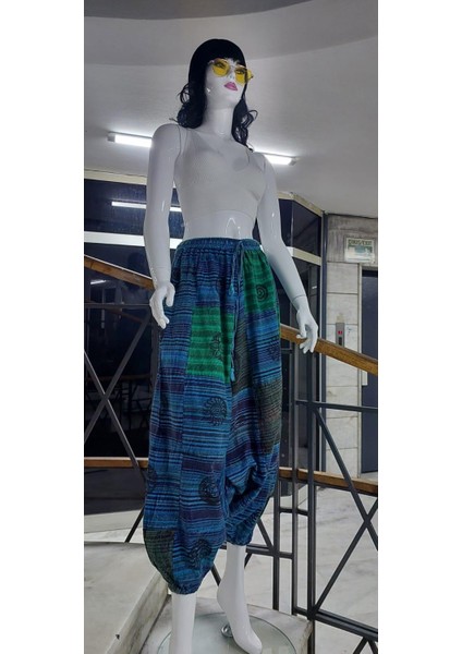 Hint Otantik Yıkamalı Taşlanmış Patchwork Uniseks Şalvar Pantolon (100 CM)
