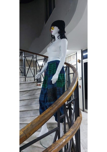 Hint Otantik Yıkamalı Taşlanmış Patchwork Uniseks Şalvar Pantolon (100 CM)
