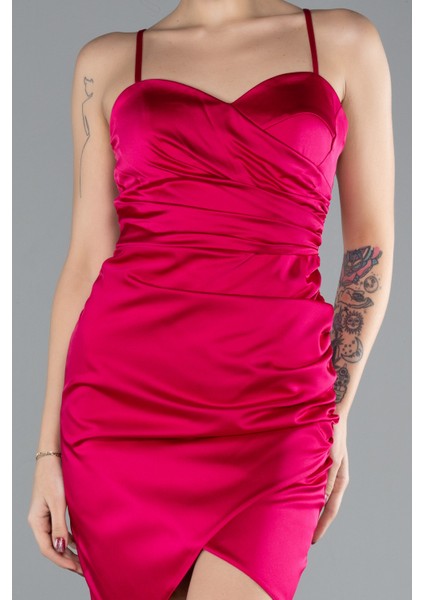 Askılı Mini Saten Davet Elbisesi ABK2174 modelleri