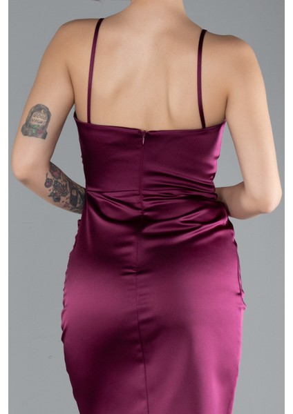 Askılı Mini Saten Davet Elbisesi ABK2174