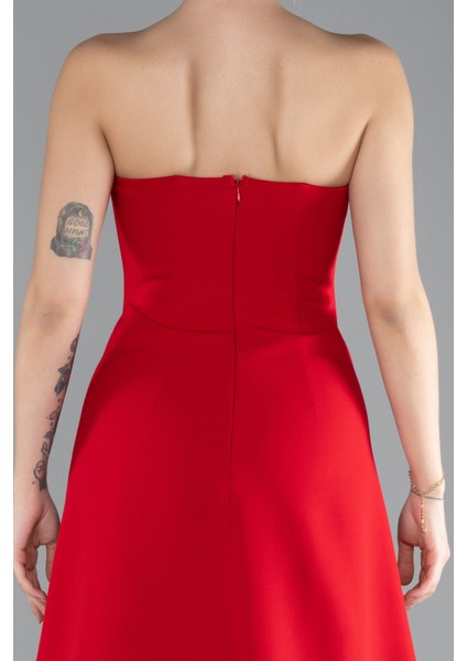 Straplez Bacak Dekolteli Uzun Abiye Elbise ABU4510 fırsatları