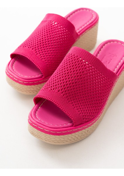 232-460 Fuşya Triko Günlük Ortopedik Dolgu Topuk Kadın Terlik indirimleri