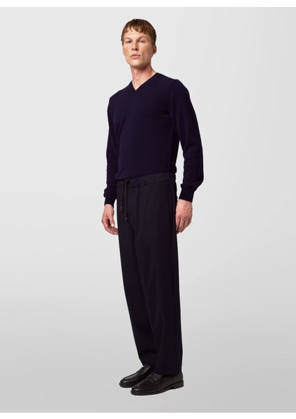 Bağlamalı Bel Normal Paça Slim Fit Lacivert Erkek Pantolon AU-7381Q Pants Woven