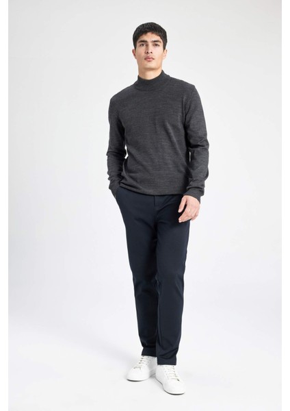 Erkek Antrasit Slim Fit Dar Kesim Basic Düz Akrilik Kazak B7851Axns