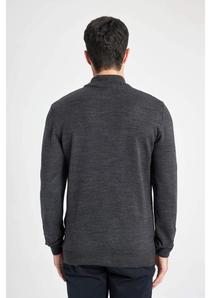 Erkek Antrasit Slim Fit Dar Kesim Basic Düz Akrilik Kazak B7851Axns