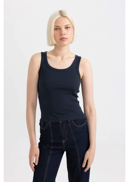 Slim Fit Dar Kesim U Yaka Ribana Atlet