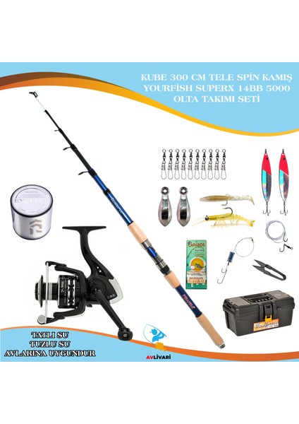 Avlivari Kube Ultimate 300 cm 50-100 - Avlivari Kube Ultimate 300 cm 50-100 Avlivari Yourfish Superx 14BB 5000 Olta Makinası Tam Takım Lüx Usta Profesyonel Hobi Göl ve Deniz Olta Seti