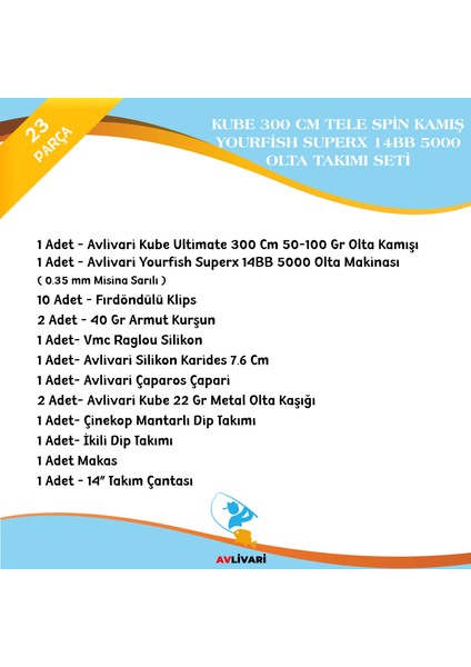 Avlivari Kube Ultimate 300 cm 50-100 - Avlivari Kube Ultimate 300 cm 50-100 Avlivari Yourfish Superx 14BB 5000 Olta Makinası Tam Takım Lüx Usta Profesyonel Hobi Göl ve Deniz Olta Seti