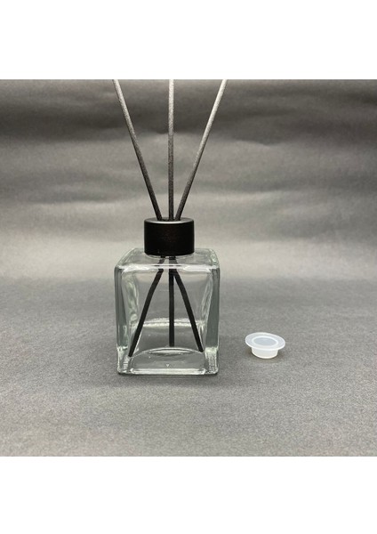 100 ml Kare Bambu Cam Bambu Oda Kokusu Şişesi + 3 Adet Fiber Siyah Bambu Çubuk