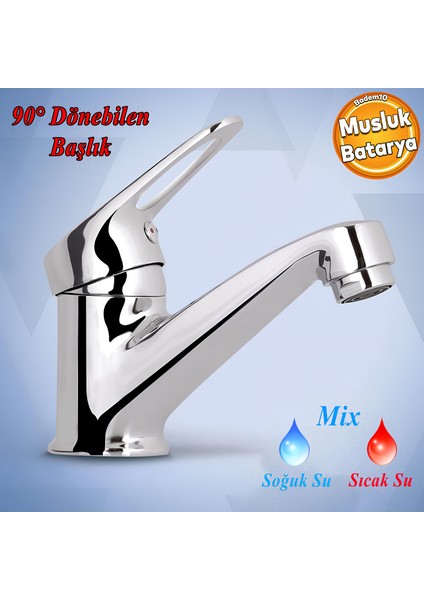 Vista Mix Batarya Krom Lavabo Banyo Mutfak Musluğu Musluk Mermer Tezgah Üstü Çift Su Giriş Evye