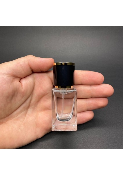 3 Adet 15 ml Kare Model Bloom Parfüm Şişesi - Siyah Metal Spreyli + Gold Siyah Kapaklı