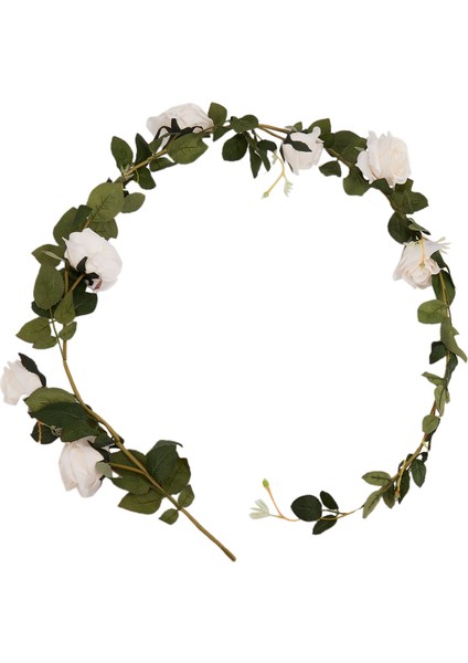 Yeşil Yapraklı 180CM Rose Vine Gerçek Dokunuşlu Ipek Çiçekler (Beyaz) (Yurt Dışından)
