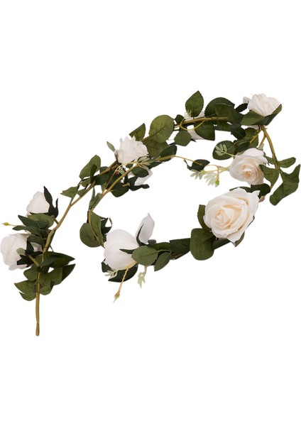 Yeşil Yapraklı 180CM Rose Vine Gerçek Dokunuşlu Ipek Çiçekler (Beyaz) (Yurt Dışından)