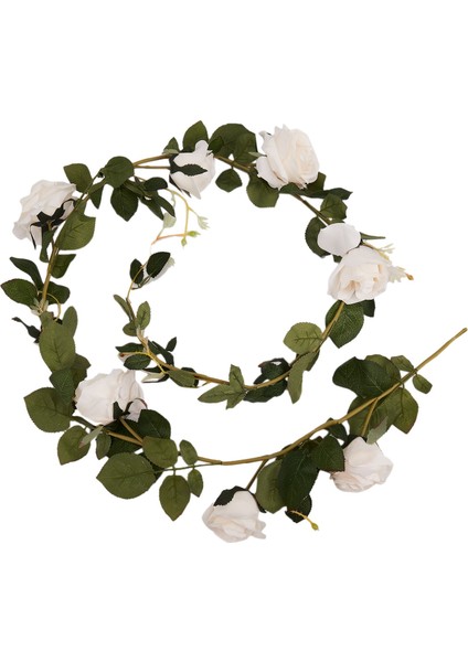 Yeşil Yapraklı 180CM Rose Vine Gerçek Dokunuşlu Ipek Çiçekler (Beyaz) (Yurt Dışından)