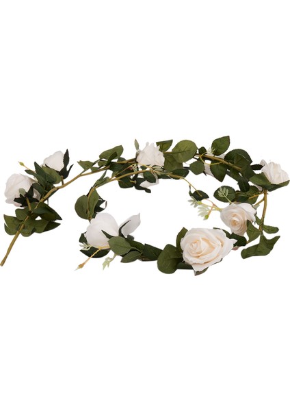 Yeşil Yapraklı 180CM Rose Vine Gerçek Dokunuşlu Ipek Çiçekler (Beyaz) (Yurt Dışından)