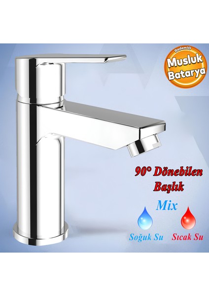 Mars Mix Batarya Krom Lavabo Banyo Mutfak Musluğu Musluk Mermer Tezgah Üstü Çift Su Giriş Evye