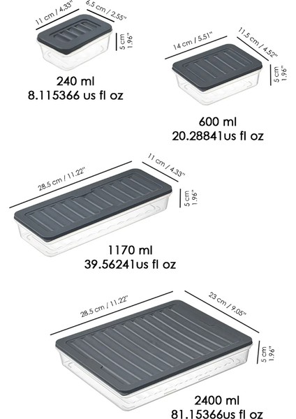 32 Parça Mikrodalga ve Dipfrize Uygun Saklama Kabı - 2X2400ML 6X1170ML 12X600ML 12X240ML Antrasit