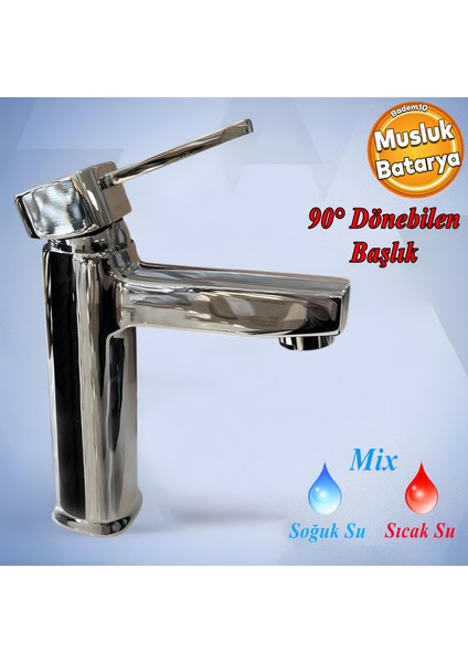 Jetta Mix Batarya Krom Lavabo Banyo Mutfak Musluğu Musluk Mermer Tezgah Üstü Çift Su Giriş Evye