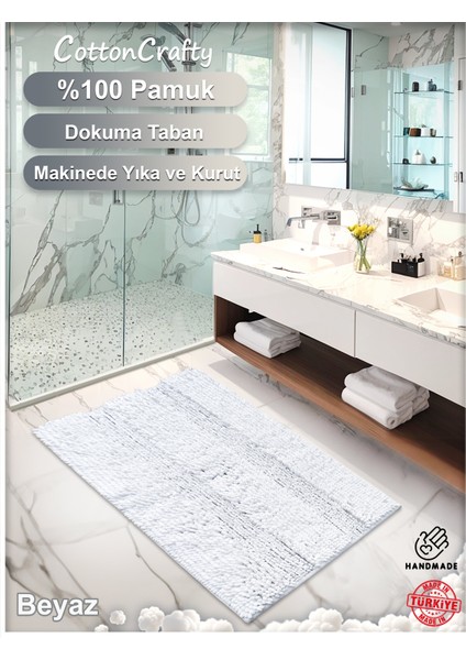 %100 Pamuk Tafting Su Emici Banyo Paspas Seti, Banyo Halısı Makarna 60X100 cm