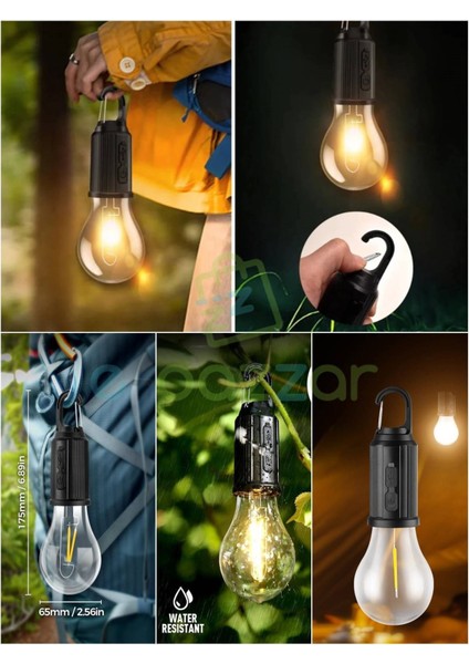 3 Adet Portatif Askılı 3 Kademeli Şarjlı Kamp Bahçe Araç Ev Araç Outdoor Işıldak Aydınlatma LED Lamba modelleri