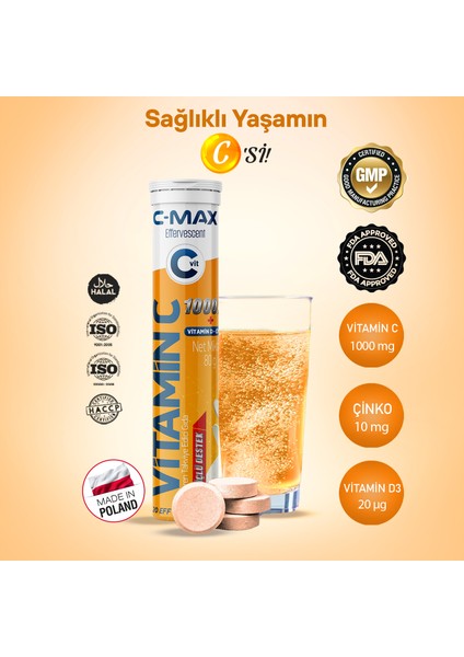 C Vitamini + Çinko + Vitamin D3 Efervesan Tablet