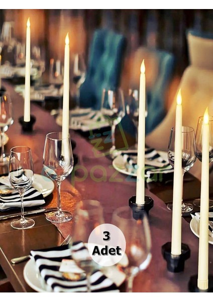 3 Adet Alev Efektli Parti Organizasyon Christmas Konsept Süsleme Dekorasyon Pilli Şamdan Mumu Işık