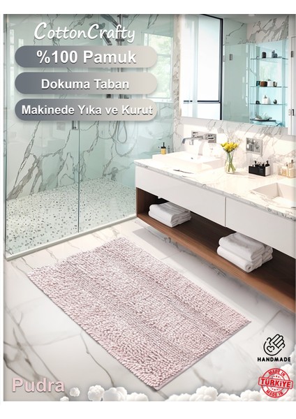 %100 Pamuk Tafting Su Emici Banyo Paspas Seti, Banyo Halısı Makarna 60X100 cm