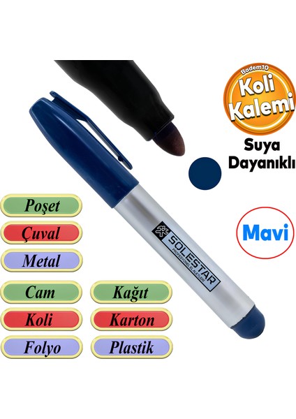 Kalıcı Çıkmaz Koli Kalemi Suya Dayanıklı Işaretleme Markalama Mavi Kalem Metal Cam Çuval Folyo